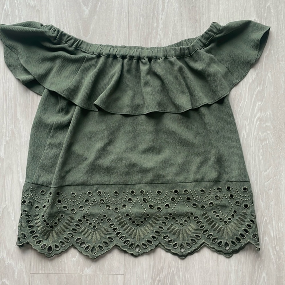 Bebe olive off the shoulder blouse